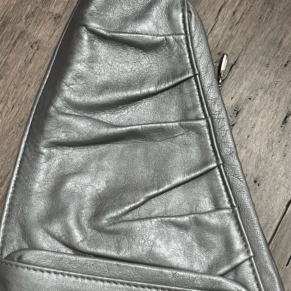 Make Offer! Sash Bag Crossbody Bag Shimmer Skies Blue Gray Leather Sling - Picture 3 of 14